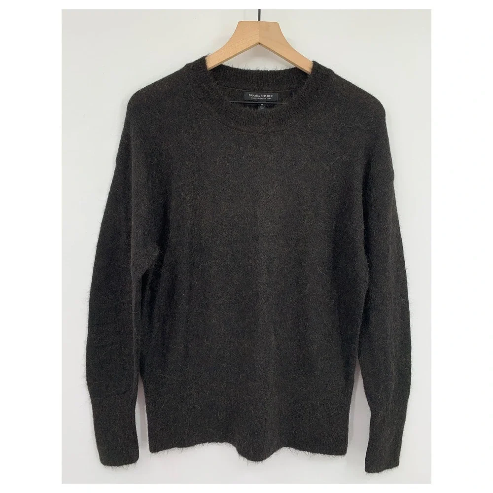 Banana Republic Sweater Mens Medium Brown Alpaca Blend Italian Yarn Soft NEW